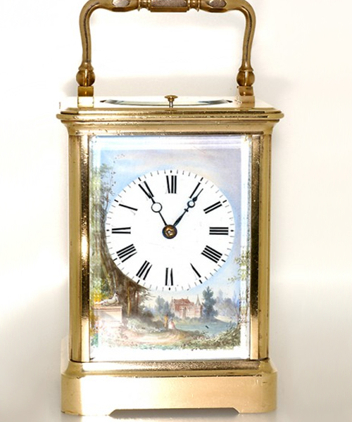 Table clock with painted enameled dial
