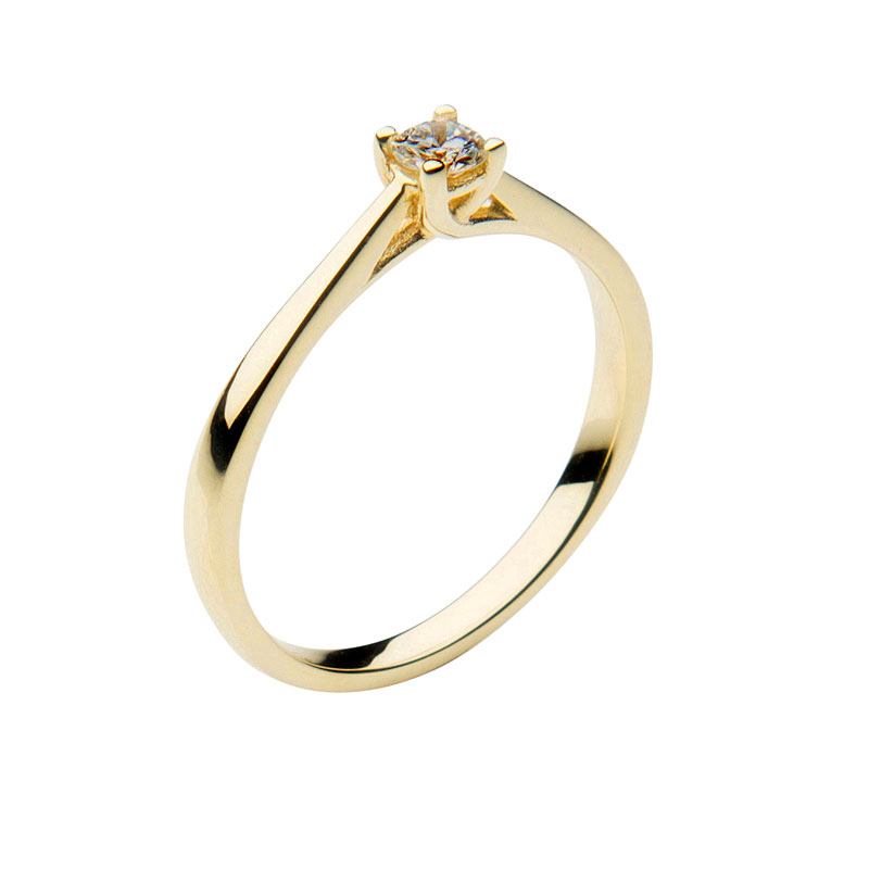 Solitaire ring 14 ct yellow  gold 0,20ct