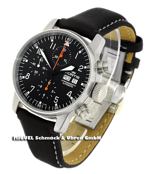 Fortis Fliegerchronograph automatic with glass bottom and folding clasp
