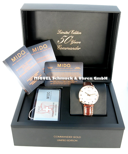 Mido Commander Datoday Chronometer limited in 18 ct rose gold