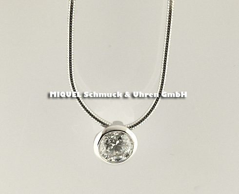 Solitaer Brillant pendant in 18 ct whitegold with snake chain