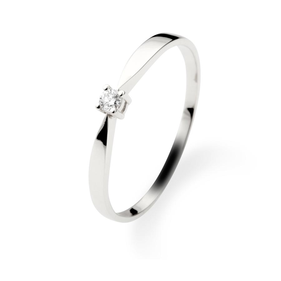 Solitaire ring 14 ct white gold 0,05ct